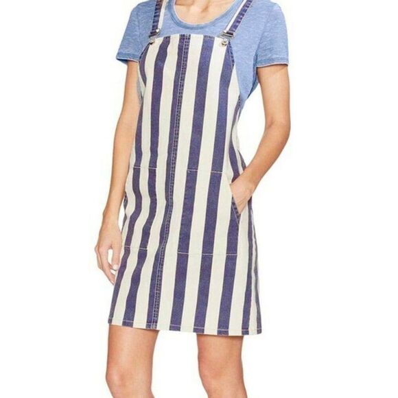 Vince Camuto Blue Denim Striped Casual Overall Dress Size Extra Small - Picture 1 of 12